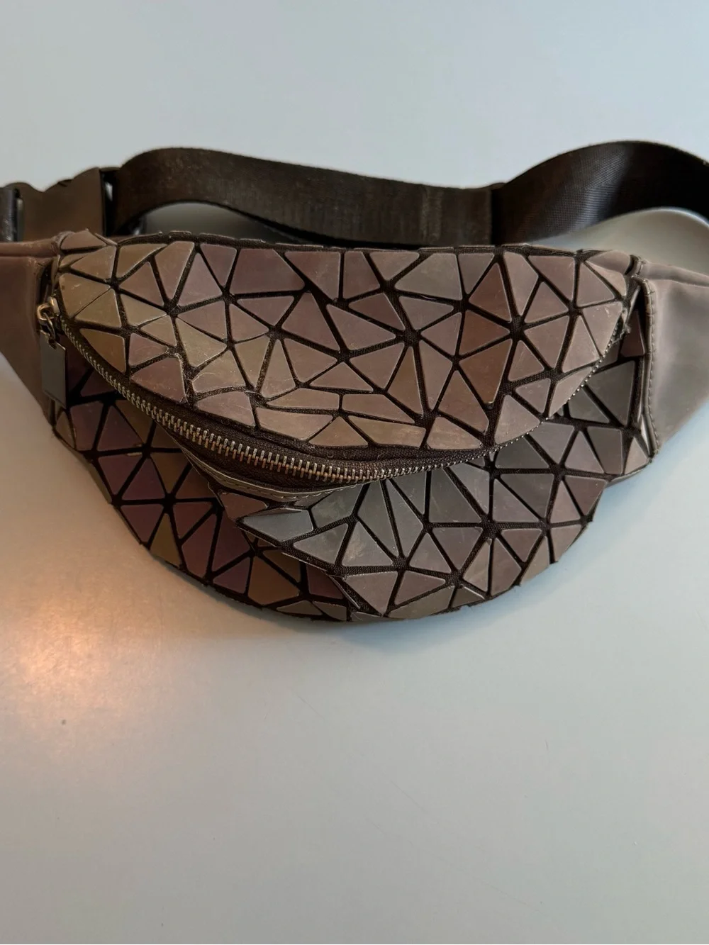 Source Unknown Iridescent Geometric Mosaic Fanny Pack - Pink, Purple, Blue